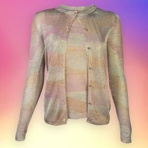 Christian Dior Striped Sleeveless Top + Cardigan Set Shiny Gold & Pink Lurex 36